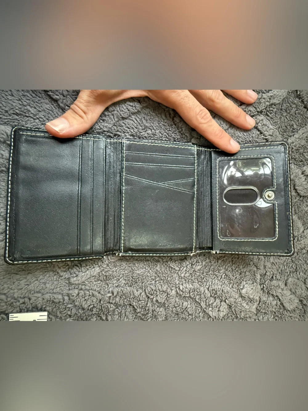 Relic Black Wallet with White Contrast Stitching-faux pebbled leather